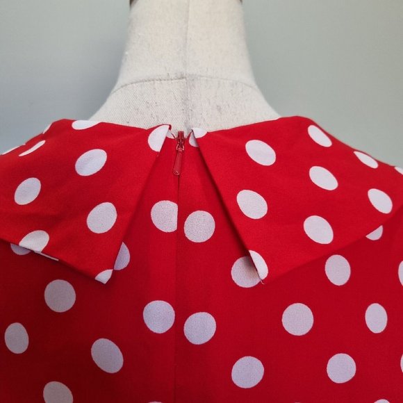 Review Dolce Vita Red & White Polka Dot Fit & Flare Dress with Belt Size 14 - Picture 8 of 10